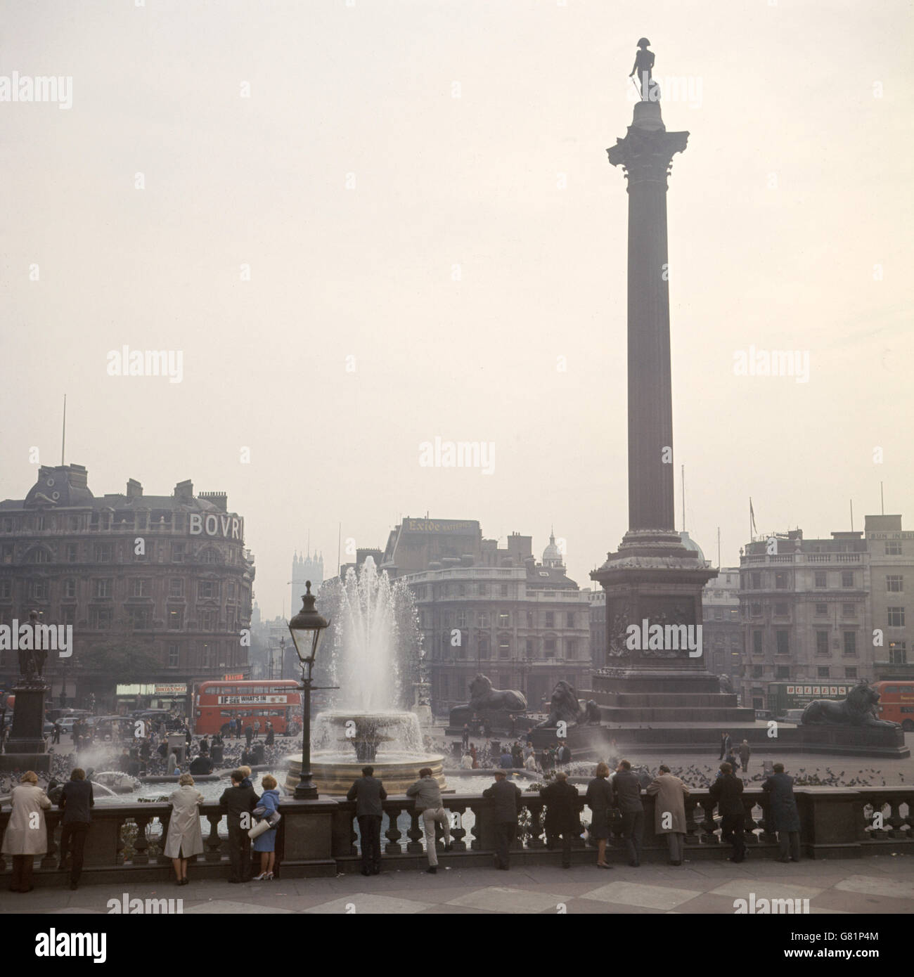 London Scenes - Trafalgar Square. Nelson's Column, Trafalgar Square. Stock Photo