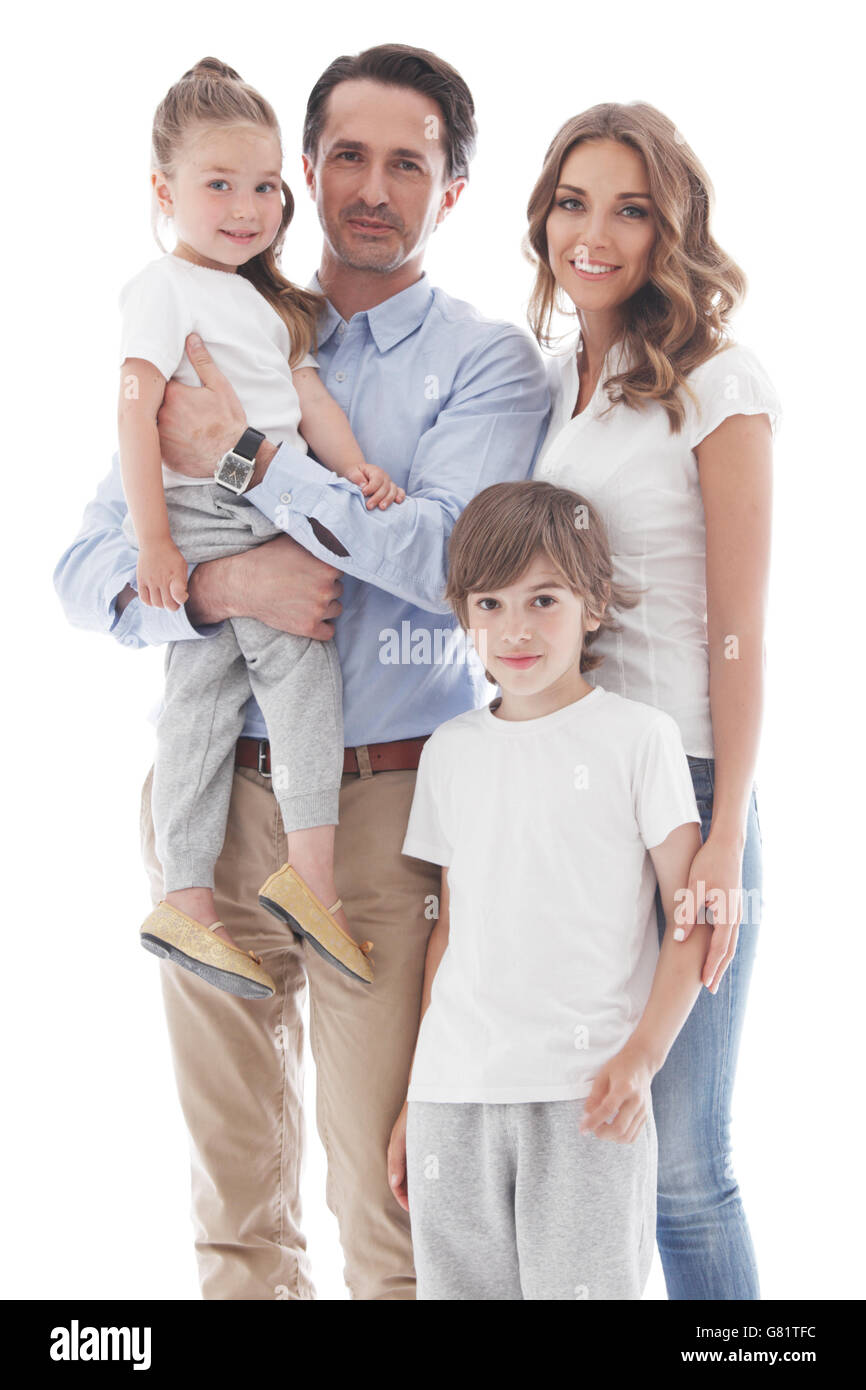 Happy family isolated on white background Stock Photo - Alamy
