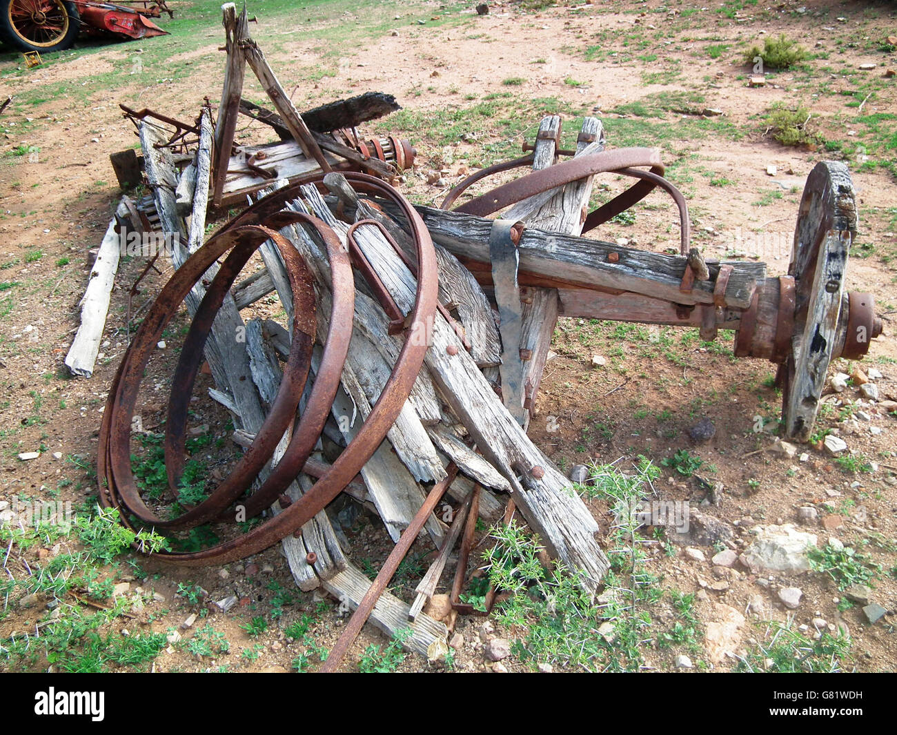 Old scrap Voortrekker wagon Remains, Baviaanskloof, Eastern Cape, South Africa, December 2010 Stock Photo