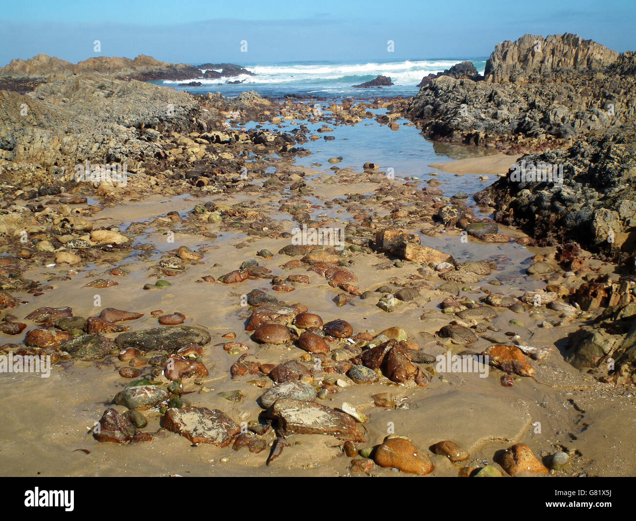 Rocky beach on Buffalo Bay, Knysna, Western Cape, South Africa, 2012 Stock Photo
