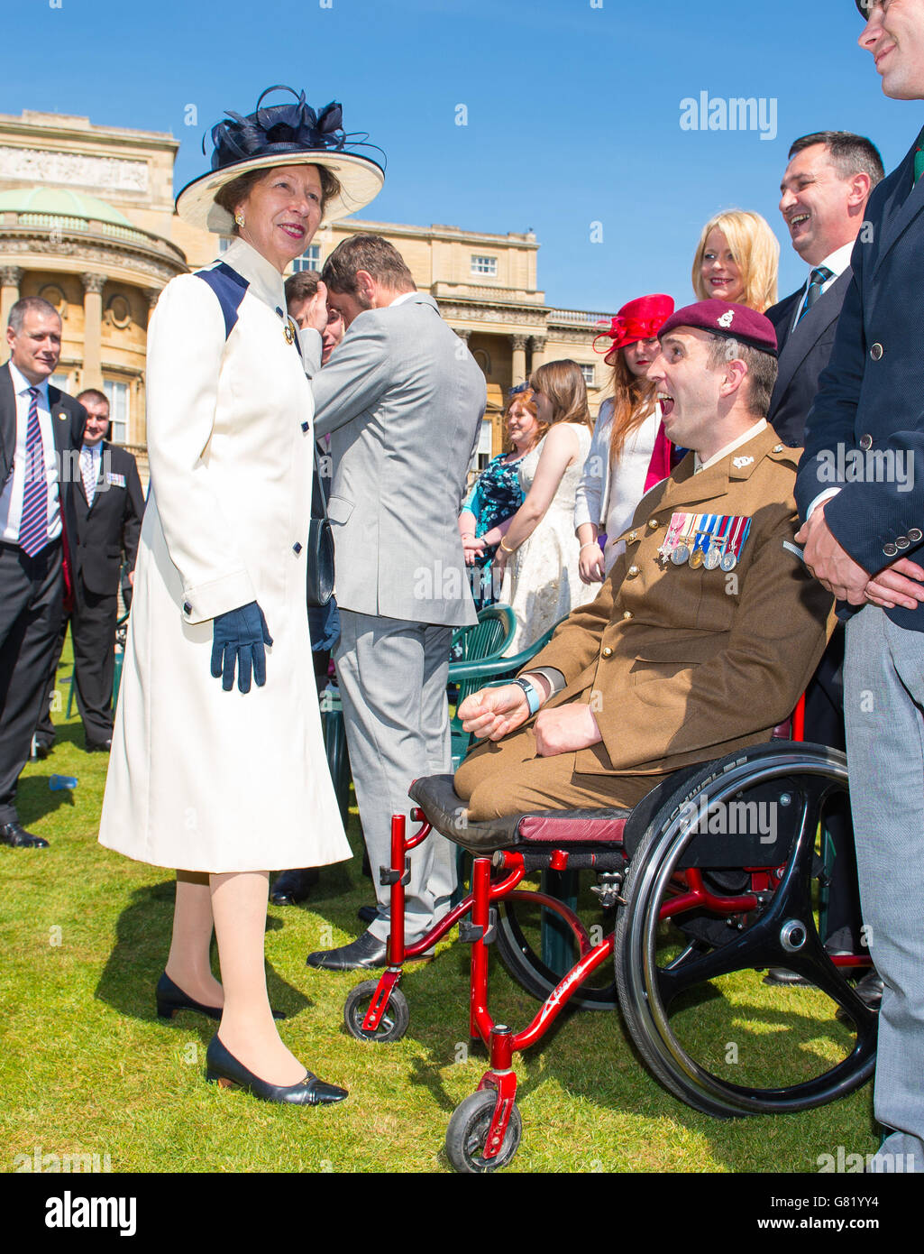 The Princess Royal meets Afghanistan veteran Ben Parkinson at the annual Not Forgotten Association Garden Party, at Buckingham Palace, London. Stock Photo