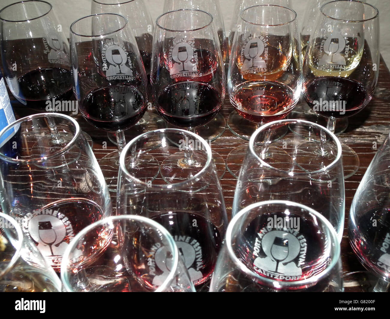 Glasses of wine at port and wine festival, Western Cape, South Africa