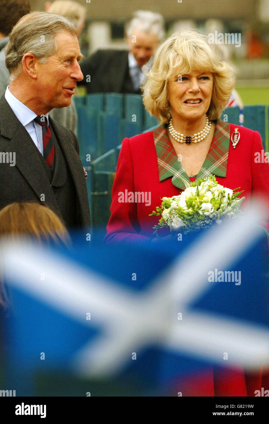 The Prince of Wales and the Duchess of Cornwall during the opening of a new play par. It was the first official duty for the honeymooning couple - known as the Duke and Duchess of Rothesay when in Scotland - since their wedding. Stock Photo