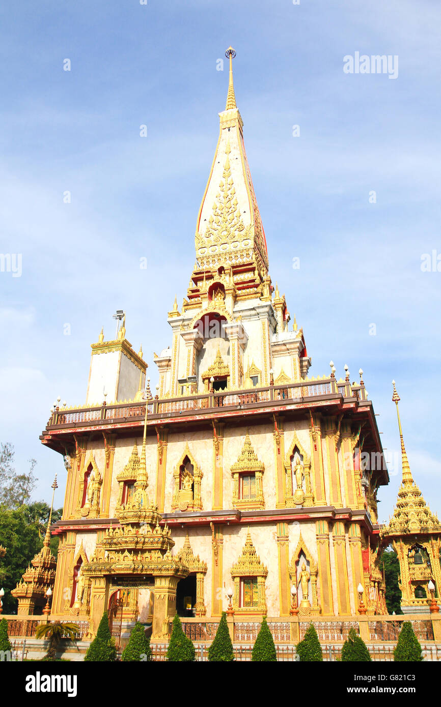 Pagoda in Wat Chalong or Chaitharam Temple, Phuket, Thailand. Stock Photo