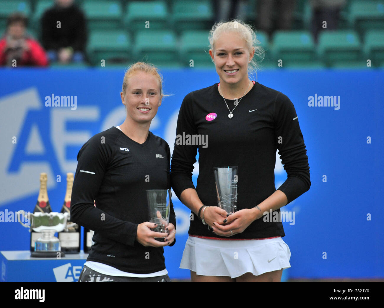 England's Anna Smith (left) and Jocelyn Rae after placing second in the Womens Doubles during Day Seven of the 2015 Aegon Open Nottingham Stock Photo