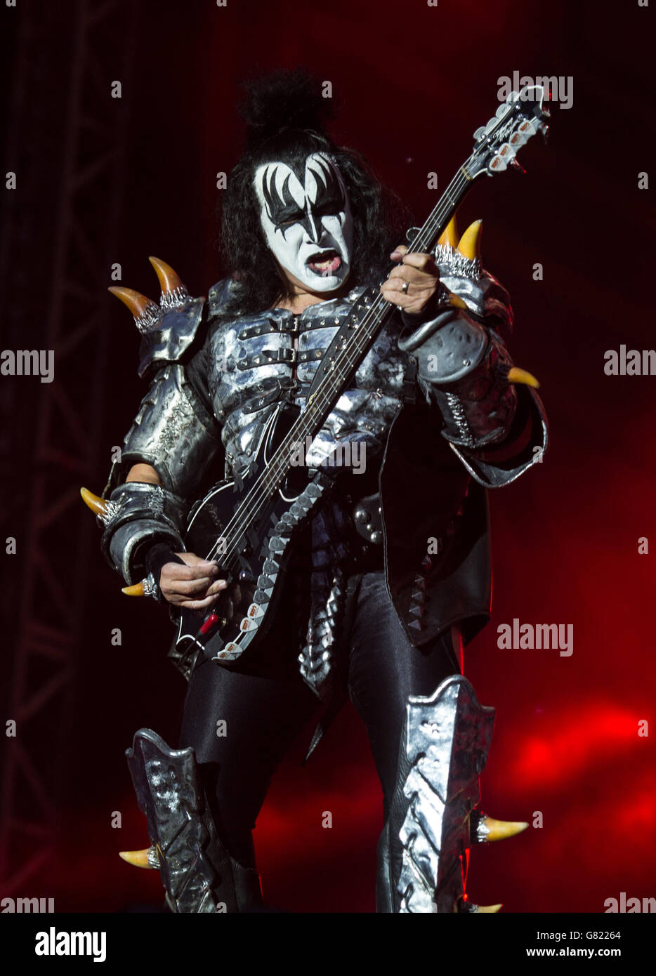 Gene Simmons of Kiss performing live on day 3 of Download festival on June 14, 2015 in Donnington Park, United Kingdom Stock Photo
