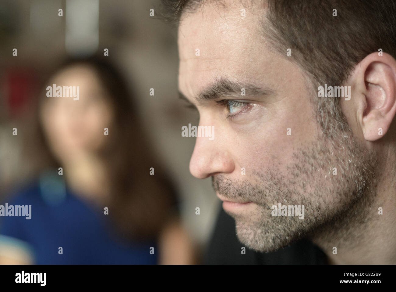man lost in thought-selective focus Stock Photo