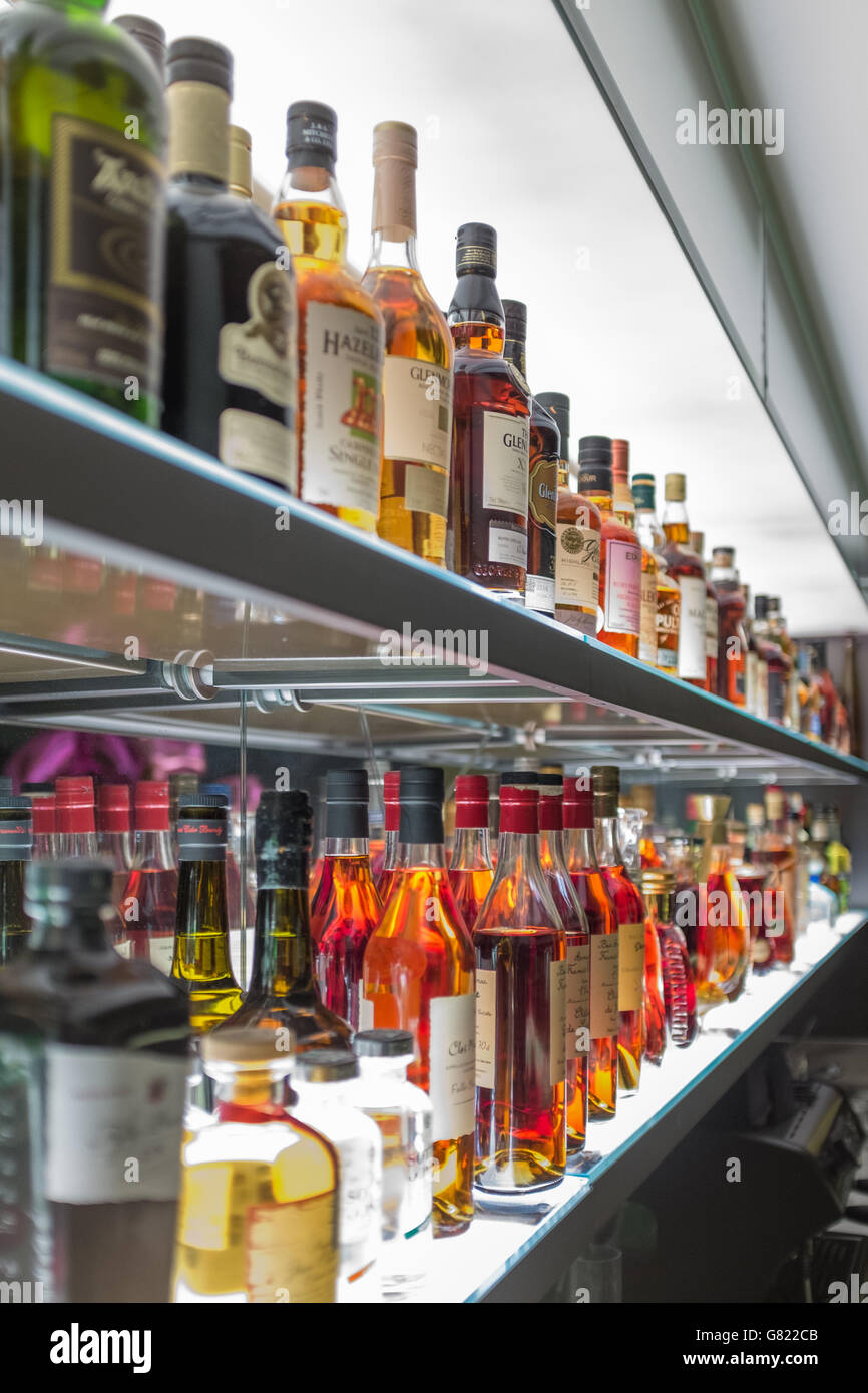 Alcohol on diplay in upmarket  restaurant,Mayfair,London-selective focus Stock Photo