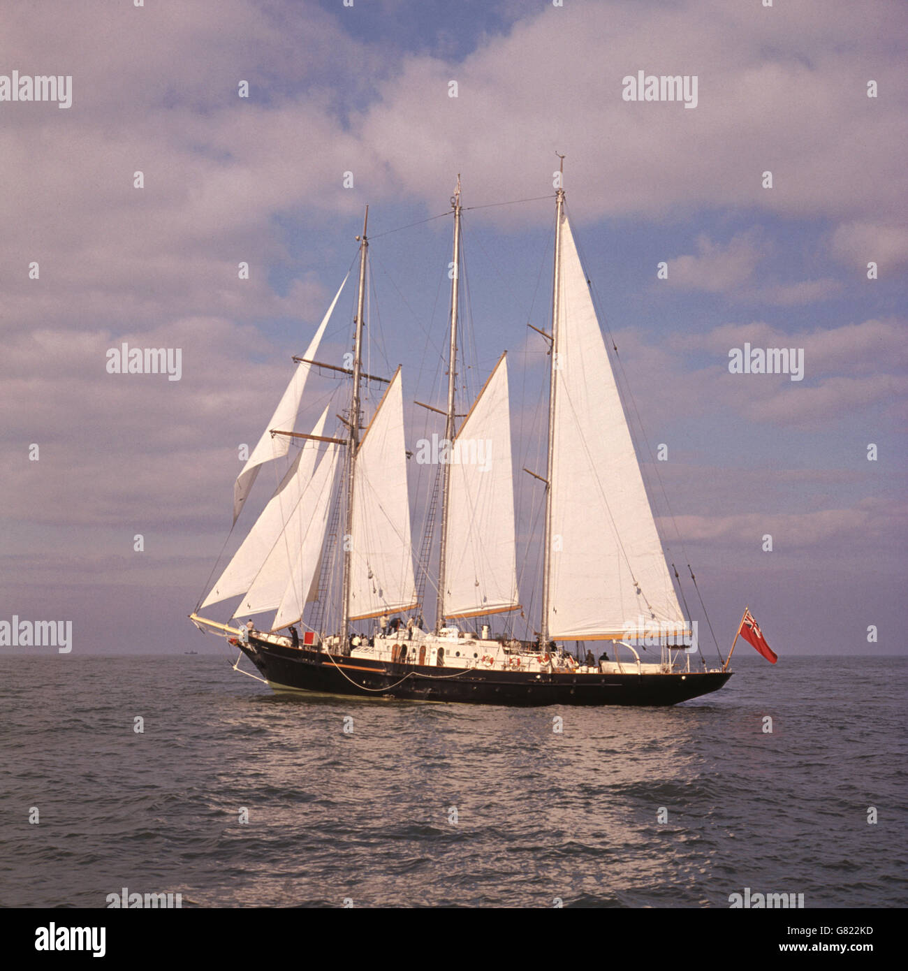 The schooner 'Sir Winston Churchill' during trials in the North Sea off Spurn Point. She is owned by Tall Ships Youth Trust and was built in Hessle, Yorkshire by Richard Dunston Ltd. Stock Photo