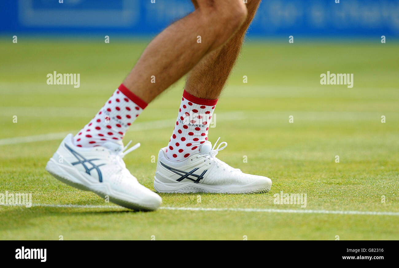 Detailed view of the Ted Baker socks worn by Great Britain's James