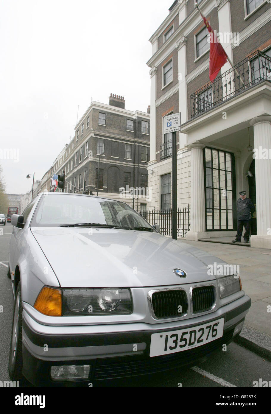 A Chinese diplomatic car parked outside the Chinese embassy in central London. It has been announced that a deal to save MG Rover with a Chinese car company has collapsed. Stock Photo