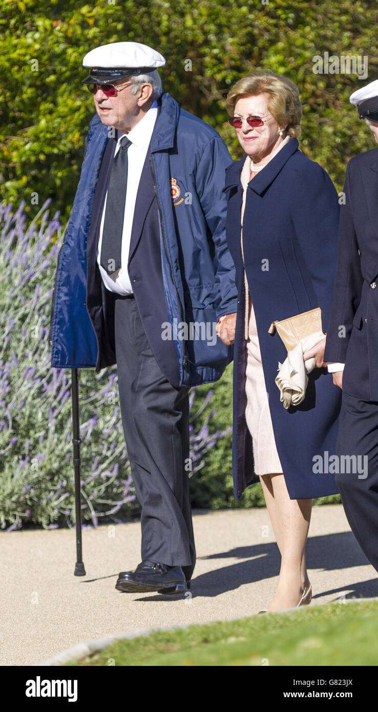 King Constantine II of Greece (left) and Queen Anne-Marie arrive the Royal Yacht Squadron in Cowes, Isle of Wight, before heading to the nearby Holy Trinity church as part of the Royal Yacht Squadron (RYS) bicentenary celebrations. Stock Photo