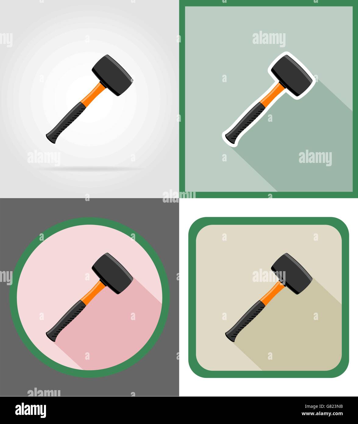 hammer repair and building tools flat icons vector illustration ...