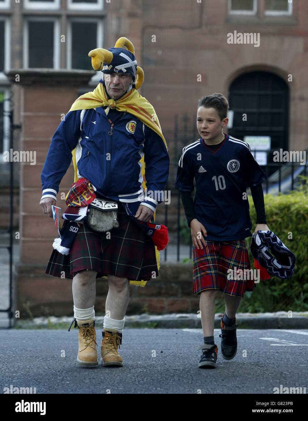 Scotland fans arrive outside the ground prior to the international friendly at Easter Road, Edinburgh. Stock Photo
