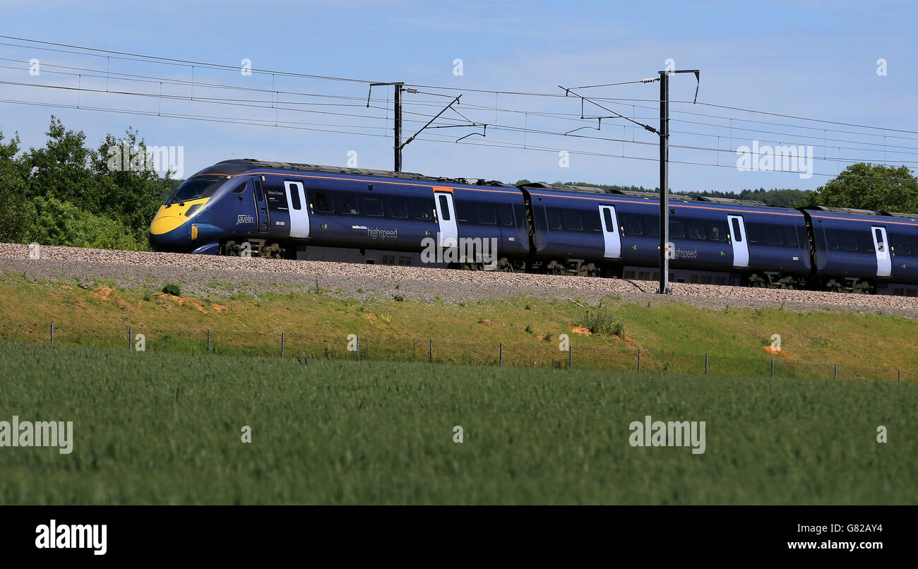 A Southeastern highspeed Javelin train passes through Charing in Kent