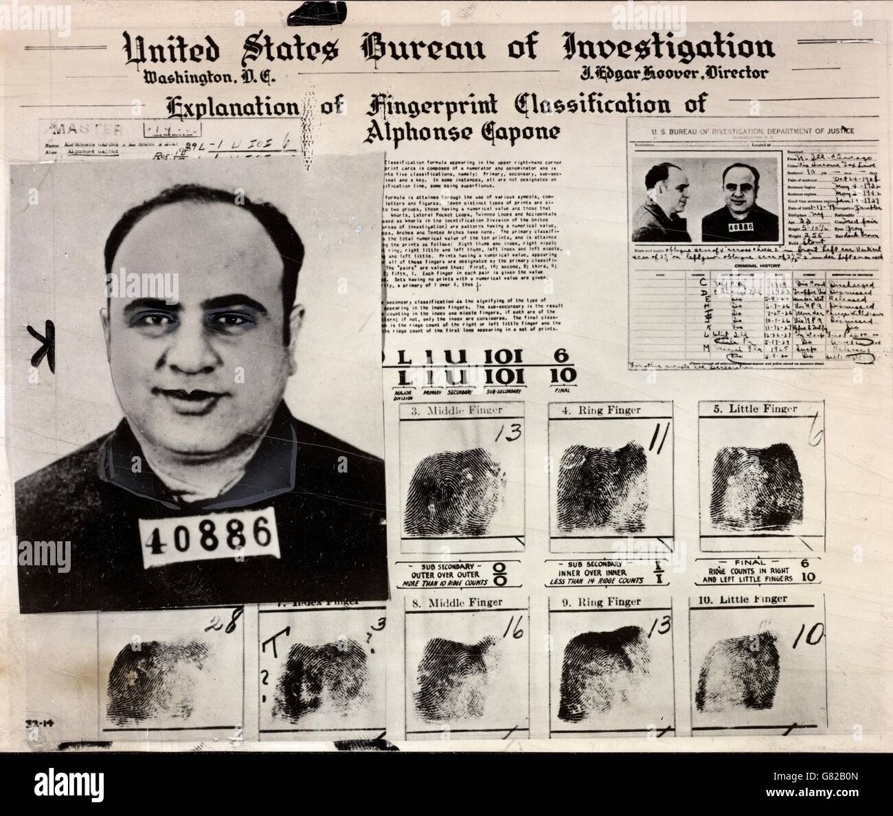 Al Capone, Karteiblatt des FBI Stock Photo