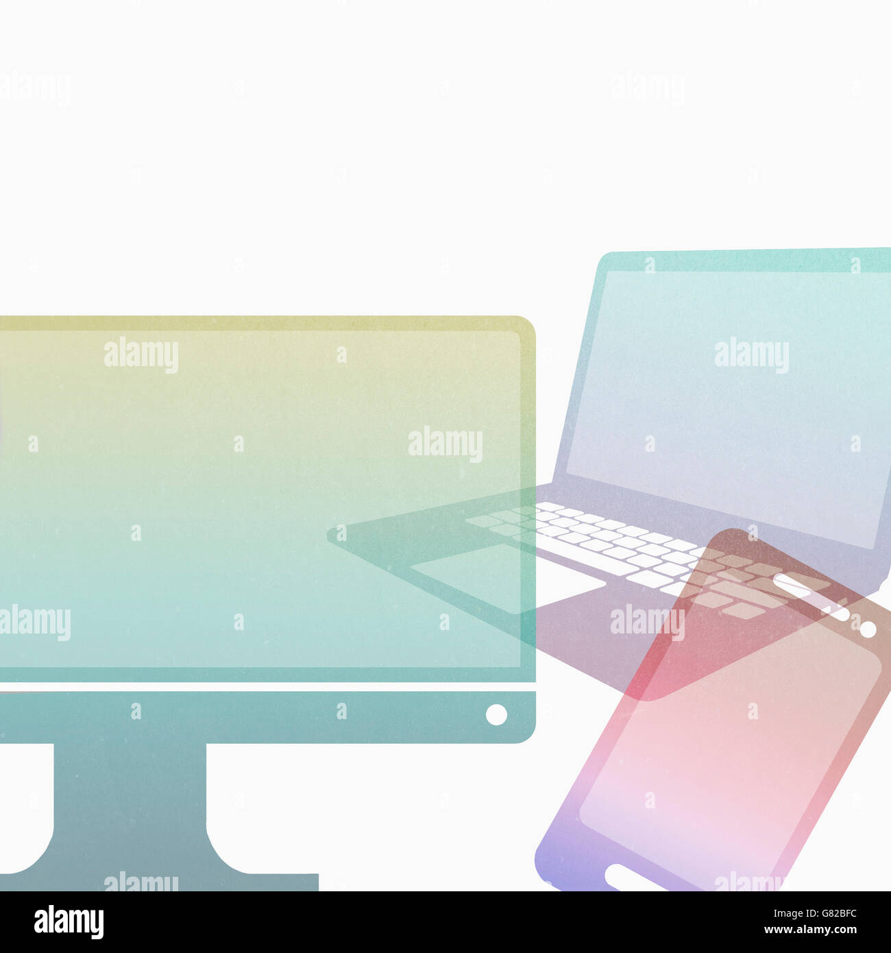 Illustration of computer monitor with laptop and smart phone against white background Stock Photo
