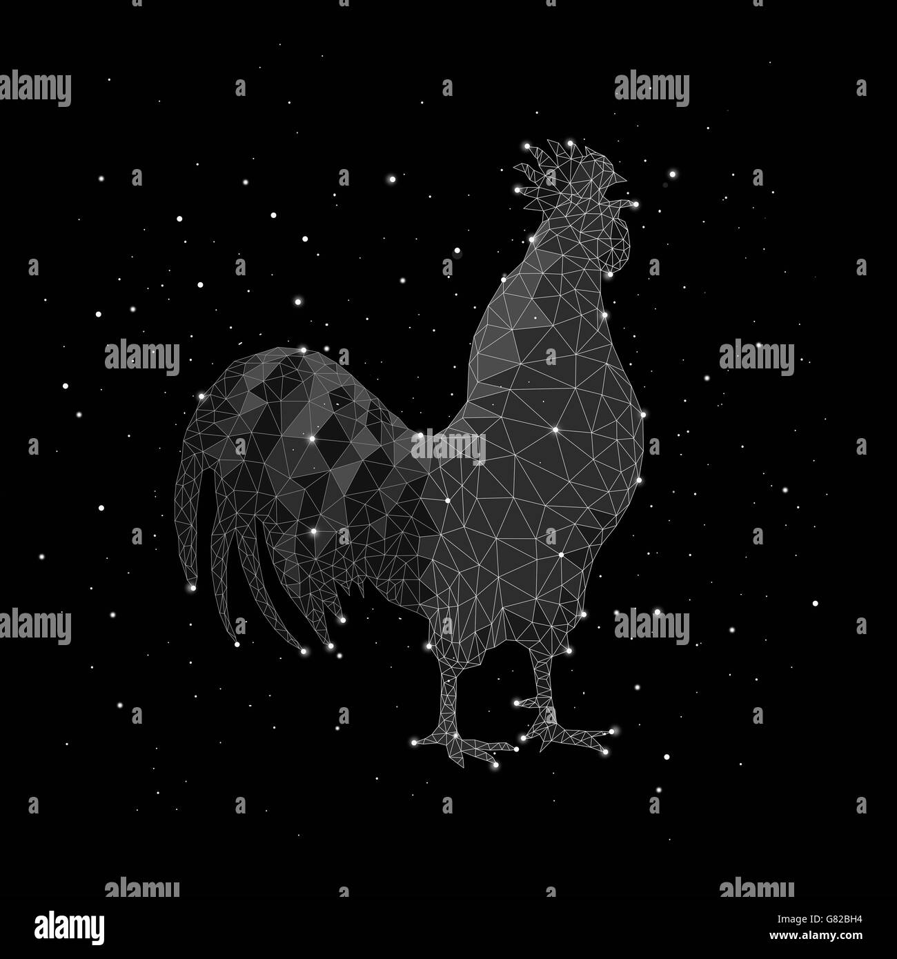 Composite image of constellation forming rooster against black background Stock Photo