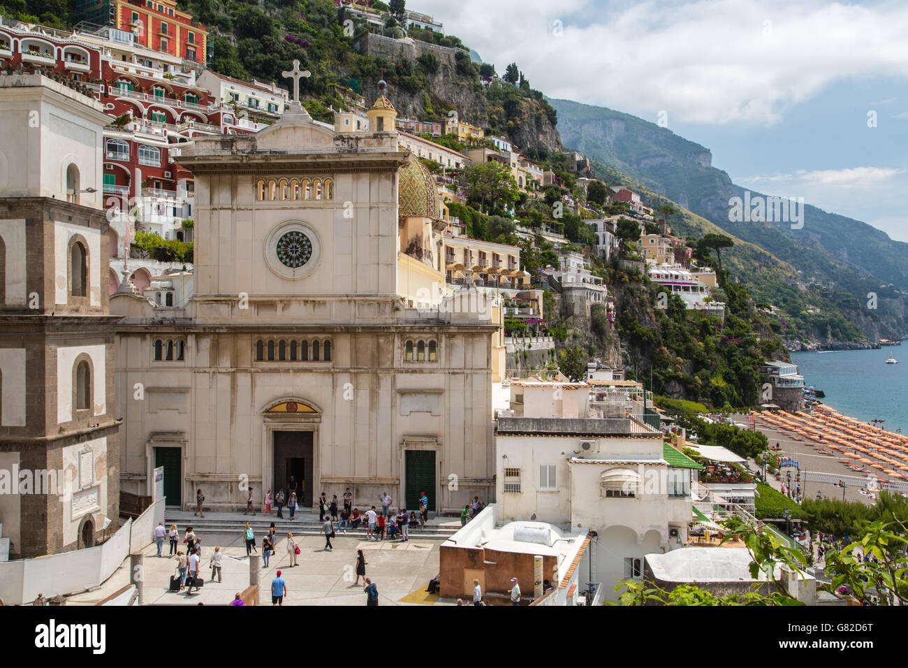 View of the Chiesa di Santa Maria Assunta with its majolica tiled dome ...