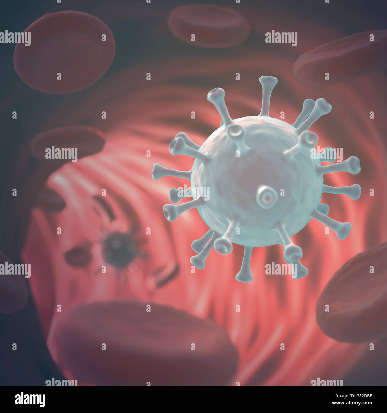 Cells from the bloodstream with virus attack. Stock Photo