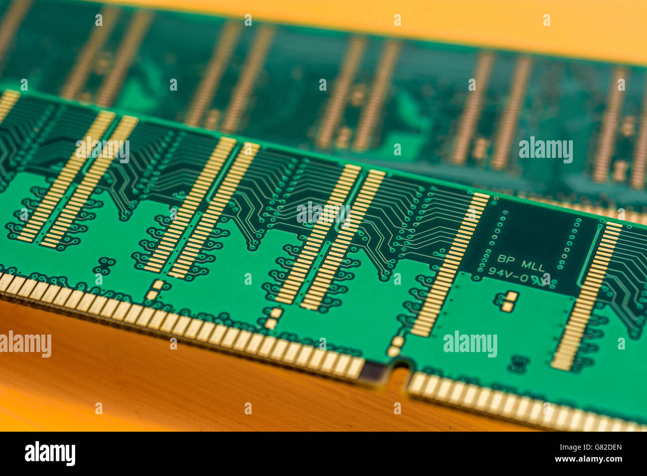 Computing / Computer memory concept. Two 184-pin DDR SDRAM modules showing  underside of DIMMs (dual in-line memory modules Stock Photo - Alamy