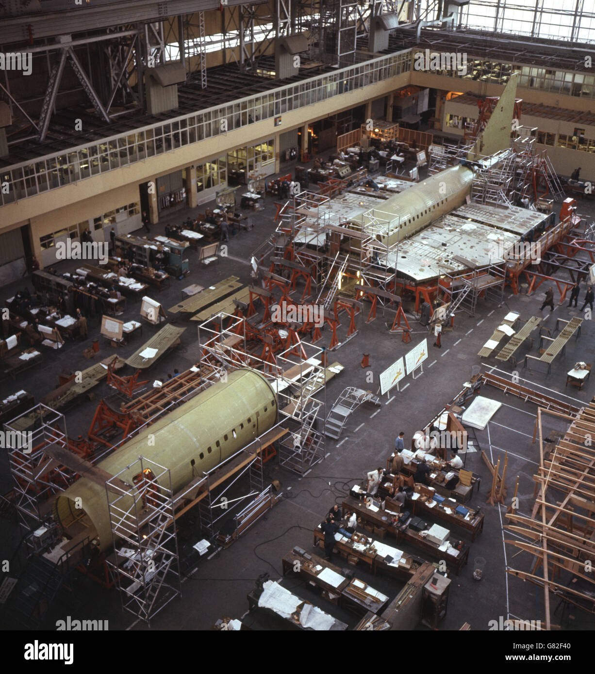 Image showing the on going work on the second prototype of the Concorde airliner at Filton, Bristol. Stock Photo
