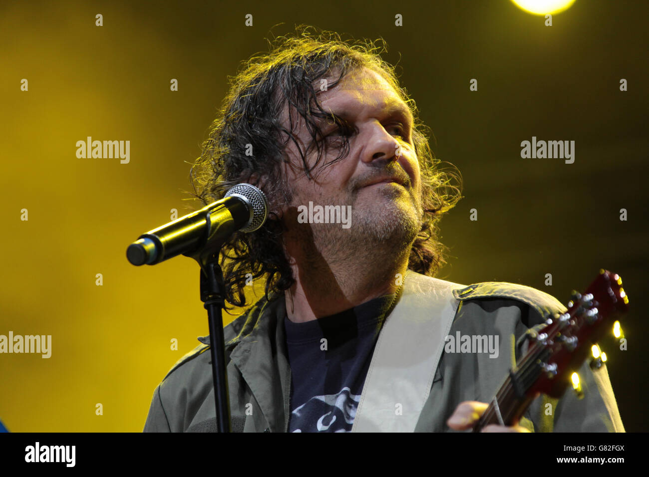 Emir Kusturica and his band The no smoking orchestra perform on stage at Nice Jazz Festival on July 11, 2012 in Nice, France. Stock Photo