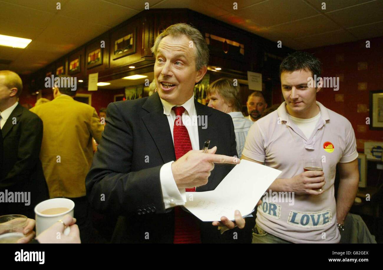 Prime Minister Tony Blair after making his acceptance speech to his