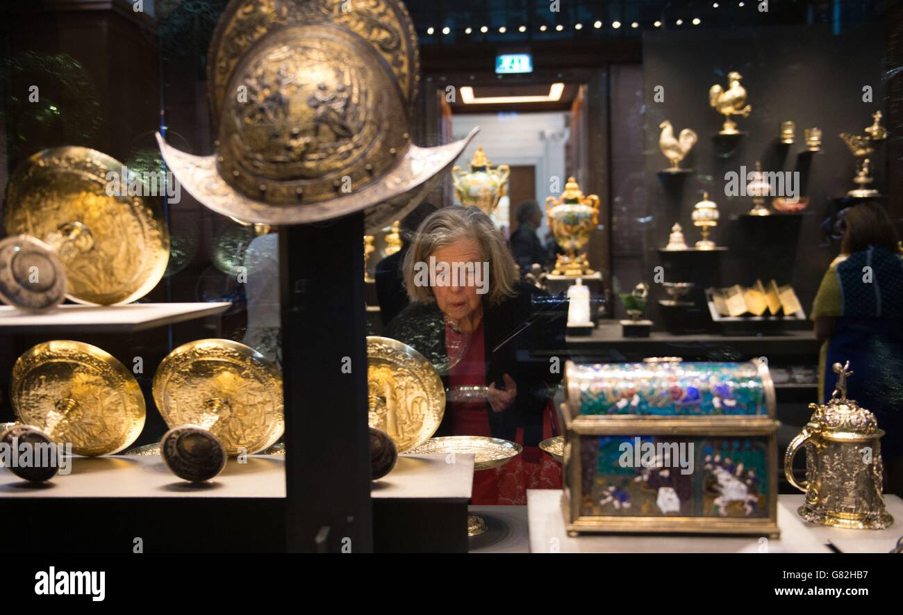 Items forming part of the newly opened permanent exhibition of the Waddesdon Bequest given by Baron Ferdinand de Rothschild in 1898, go on show at the British Museum in London. Stock Photo