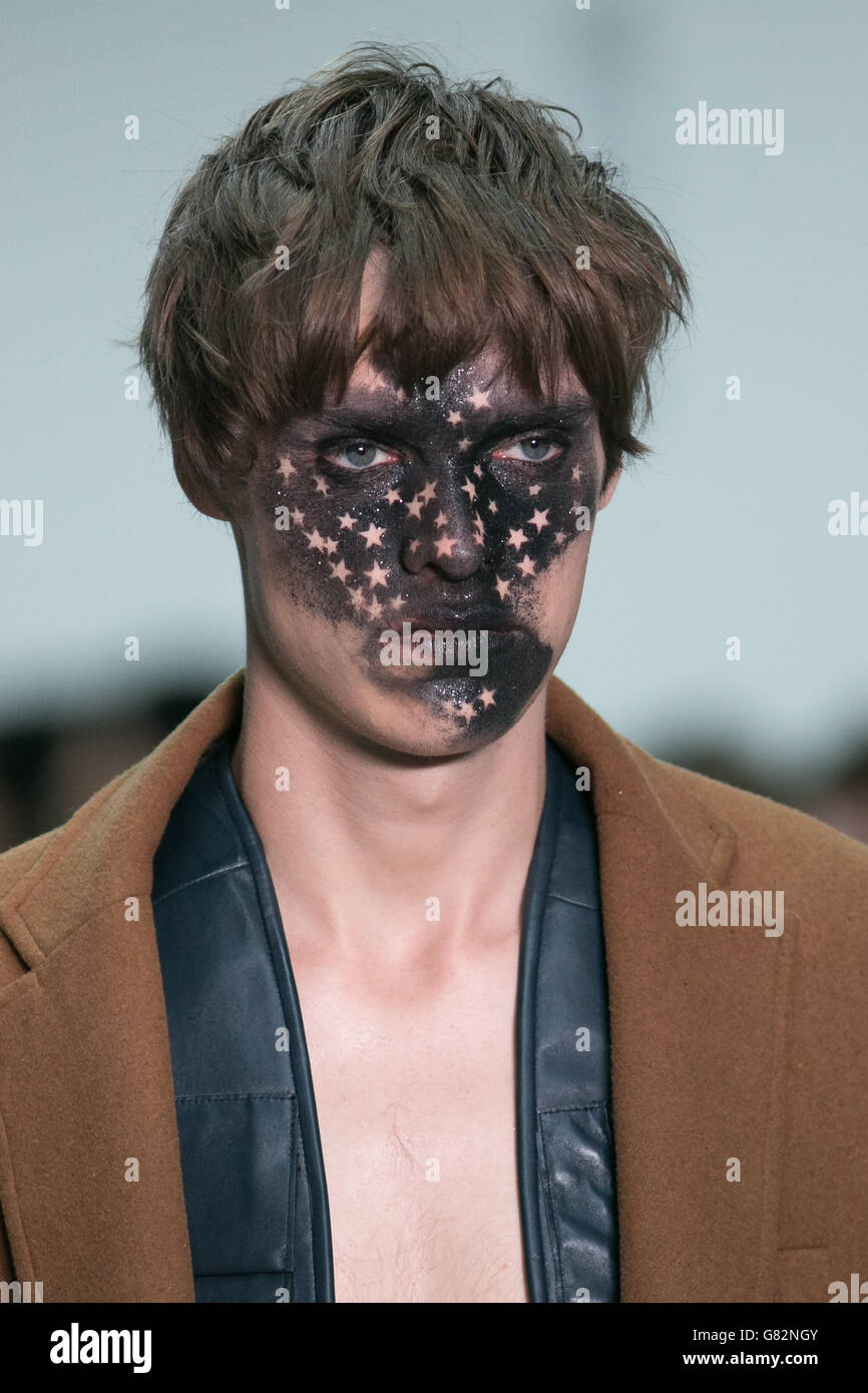 A model on the catwalk at the Agi & Sam fashion show during the British Fashion Council's London Collections: Men at Victoria House, London. PRESS ASSOCIATION Photo. Picture date: Saturday June 13, 2015. Photo credit should read: Daniel Leal-Olivas/PA Wire Stock Photo