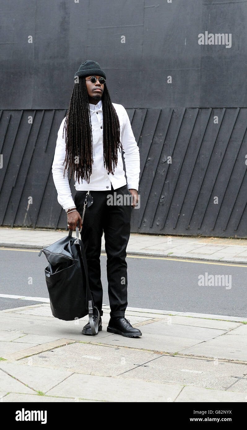 A LCM attendee wears Dr. Martens outside the Old Sorting Office, London as  he attends a London Collections: Men event Stock Photo - Alamy