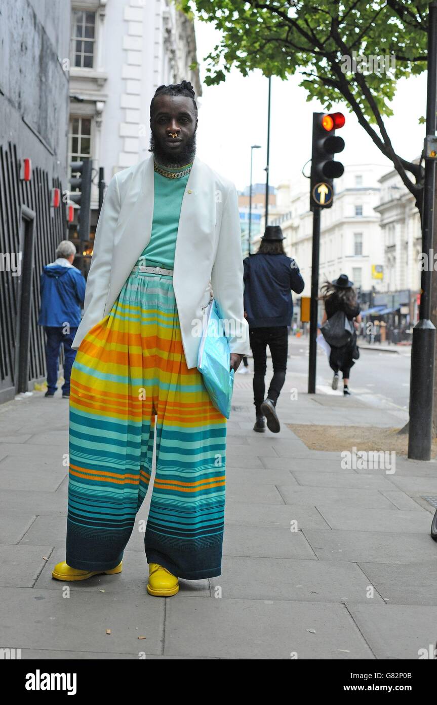 Remario Chevoy wears Primark and Dr Martens outside the Old Sorting Office,  London as he attends a London Collections: Men event Stock Photo - Alamy