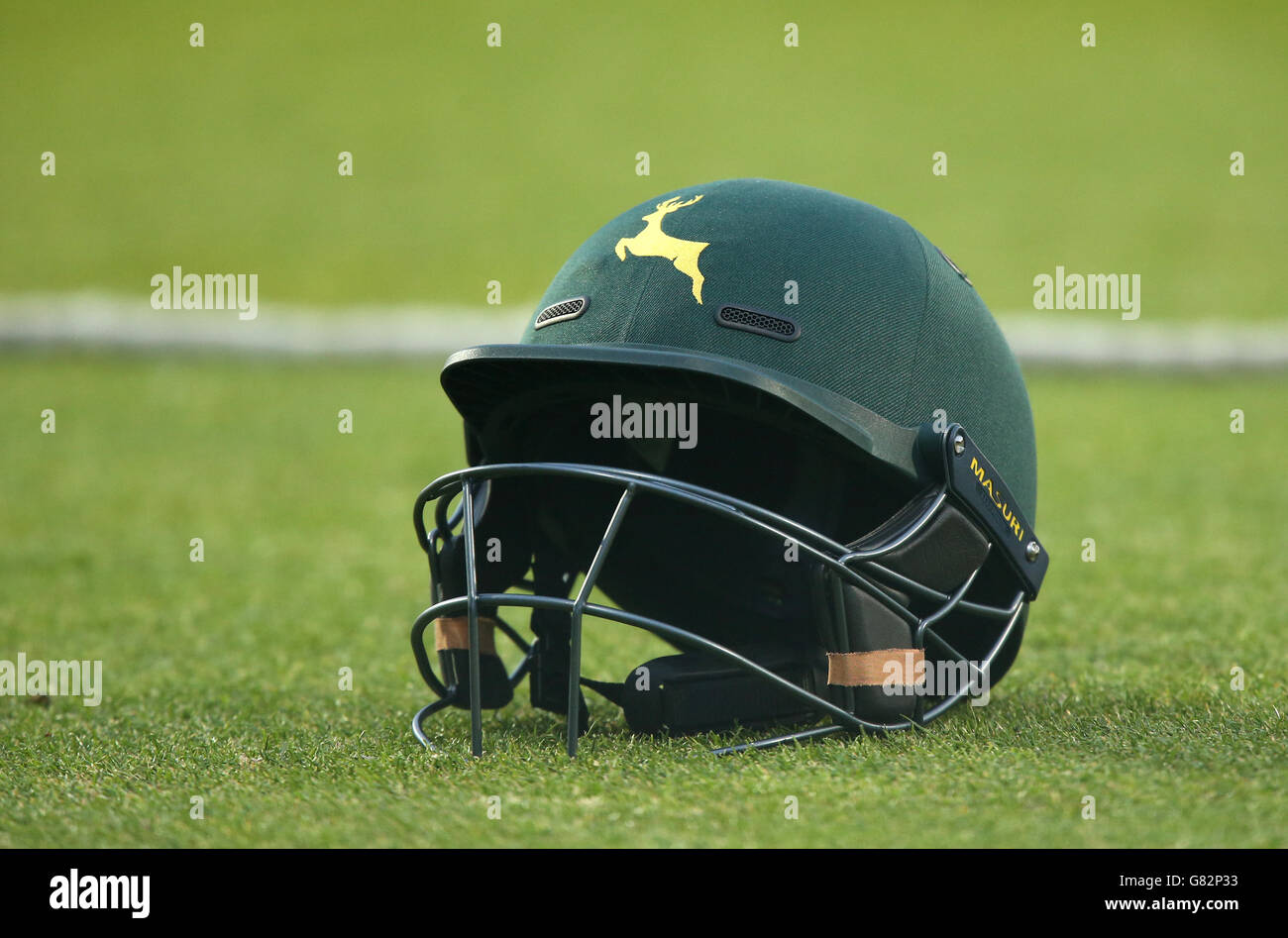 A general view of a Nottinghamshire Outlaws helmet during the NatWest T20 Blast at Trent Bridge, Nottingham. Stock Photo