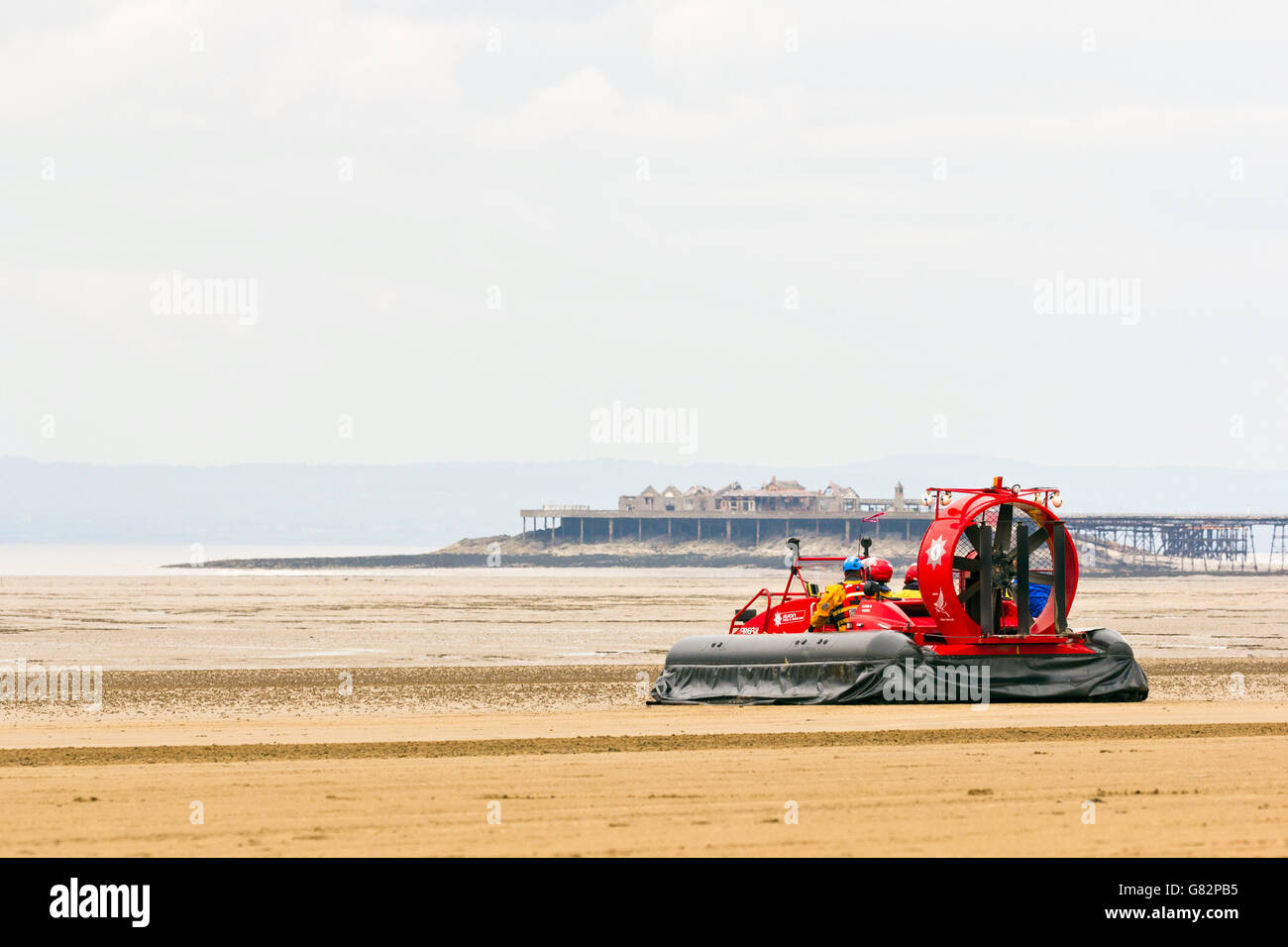 Avon fire and rescue hovercraft patrolling the beach during the Weston Air Festival, UK, 18th June 2016. Stock Photo