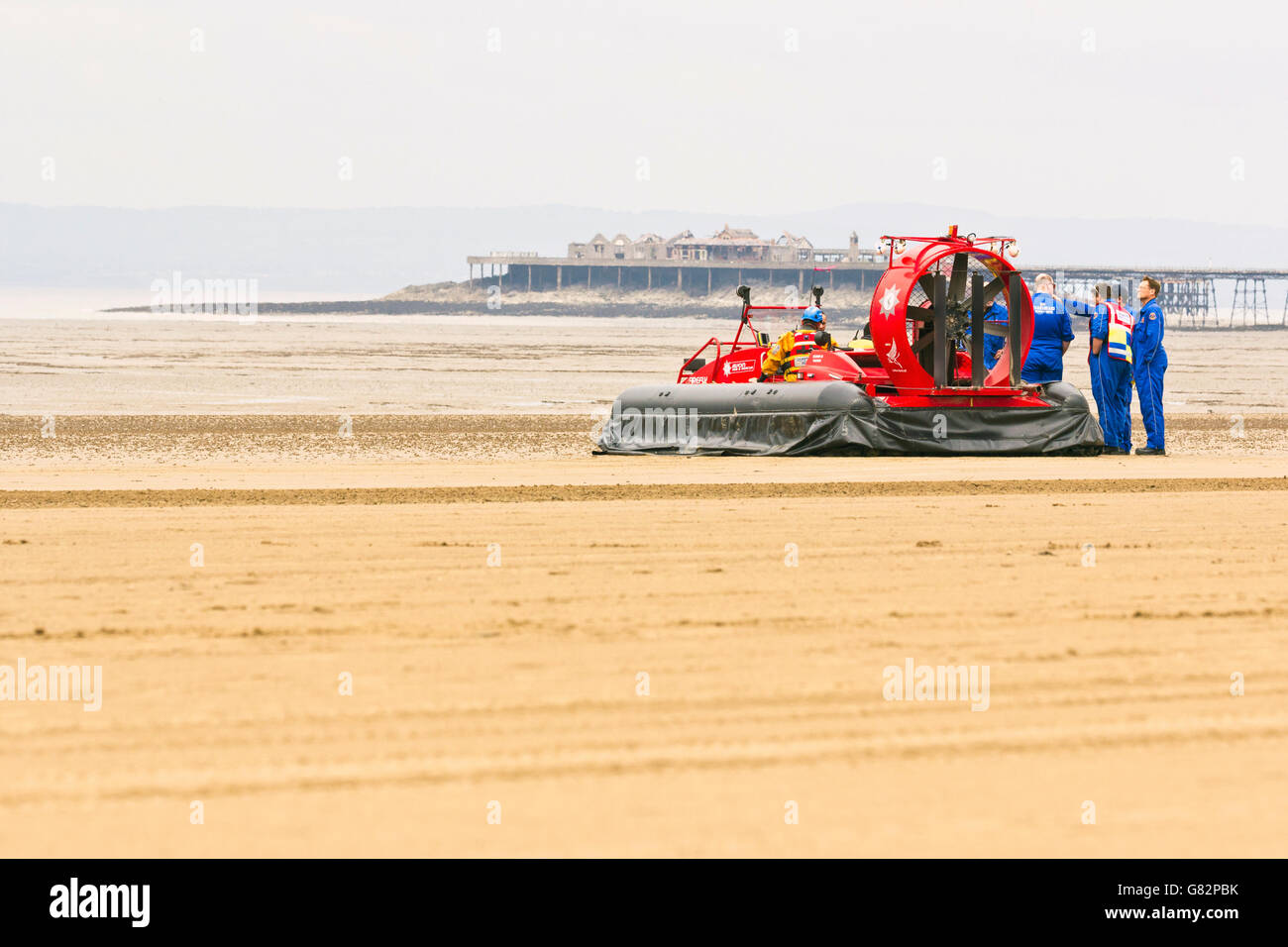 Avon fire and rescue hovercraft patrolling the beach during the Weston Air Festival, UK, 18th June 2016. Stock Photo