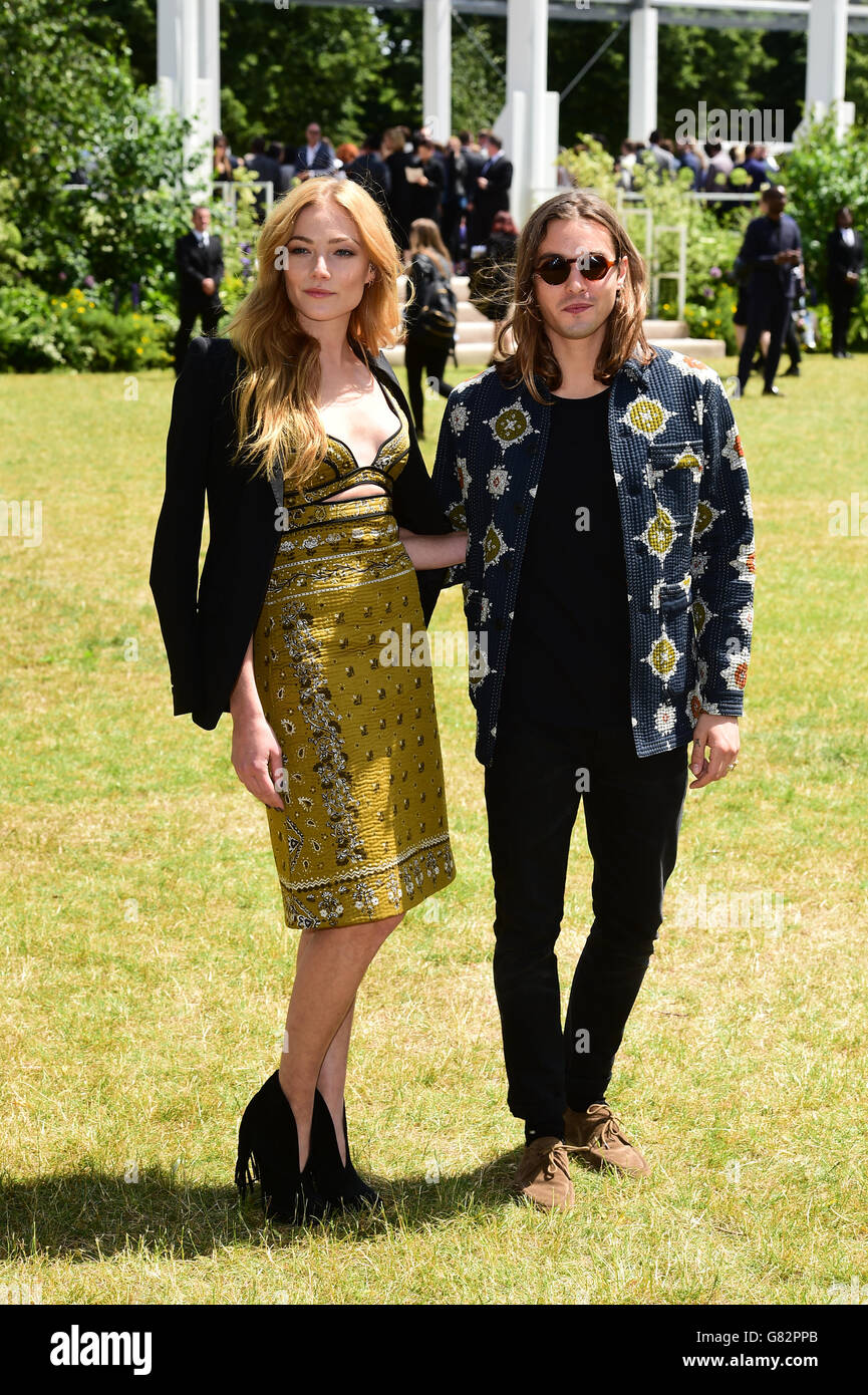 Clara Paget and guest arriving for the Burberry Prorsum Men's Fashion Show  as part of the London Collections: Men SS16 collection, held at Perks  Field, Kensington Gardens, London. PRESS ASSOCIATION Photo. Picture