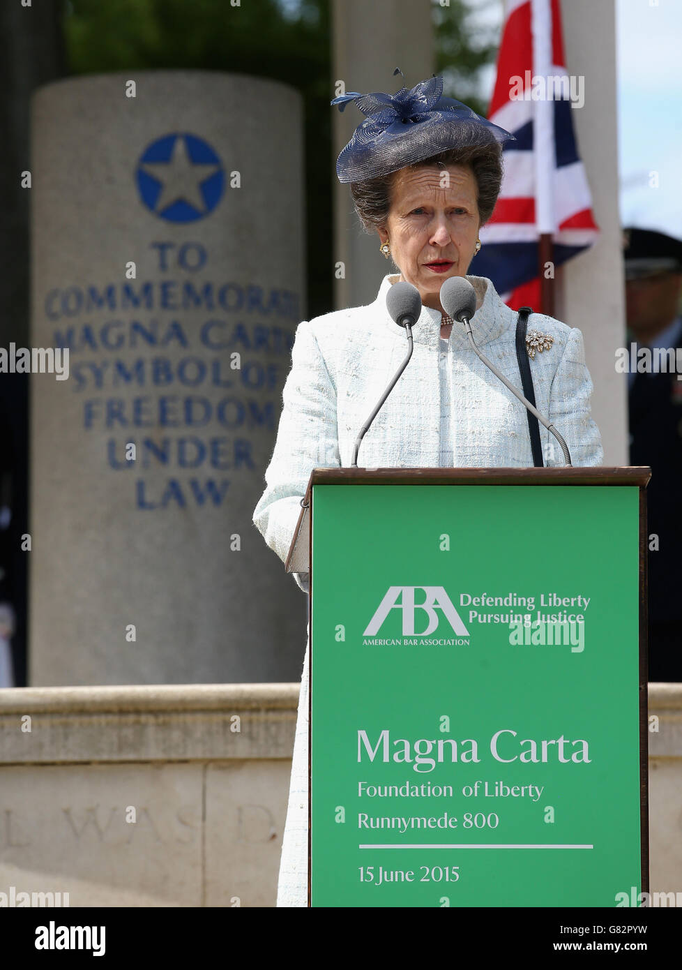 The Princess Royal attends a Magna Carta 800th Anniversary Commemoration Event at the Magna Carta memorial in Runnymede, near Egham, Surrey. Stock Photo