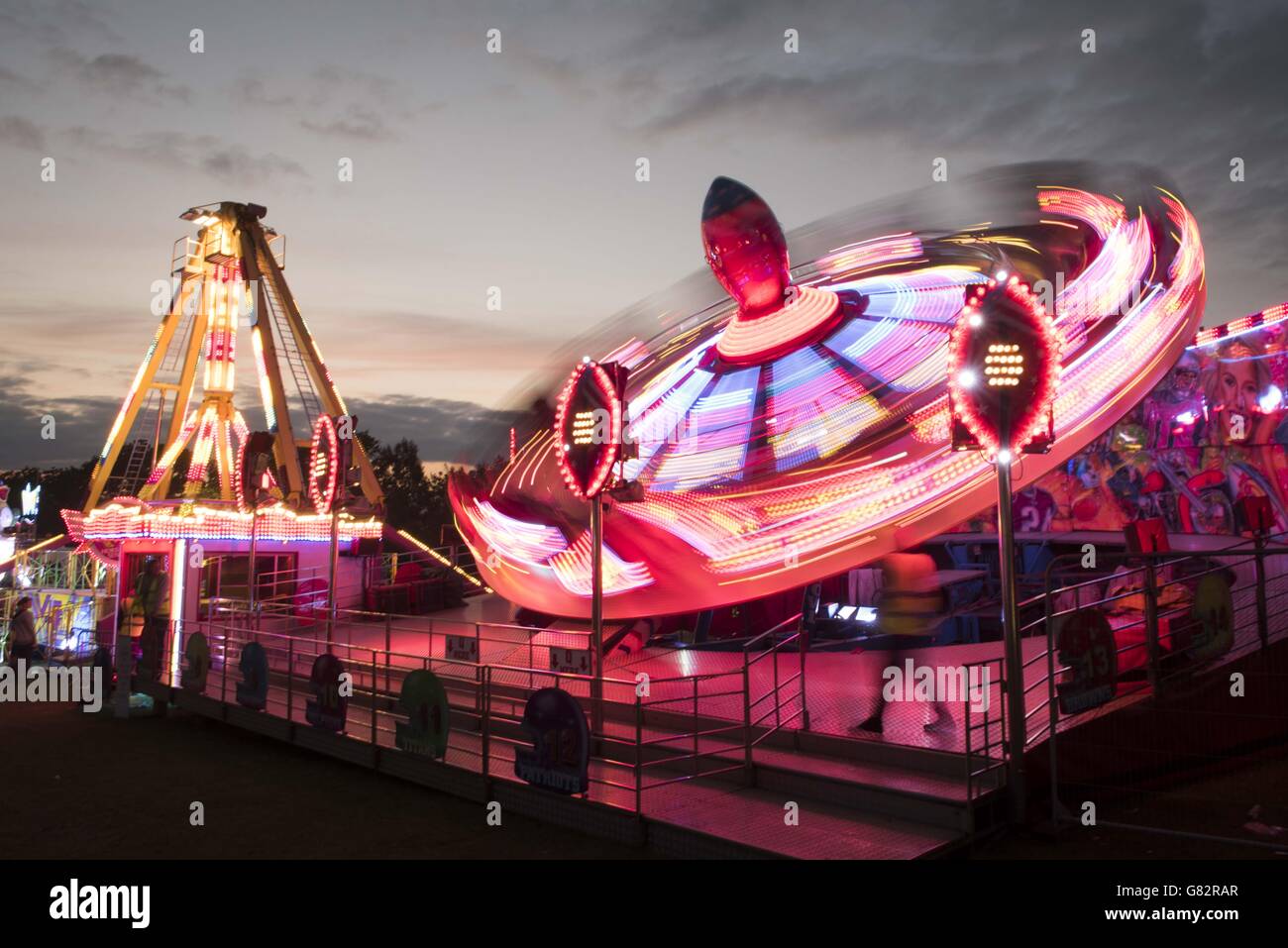 The Superbowl funfair ride on day 4 of the Isle of Wight Festival 2015