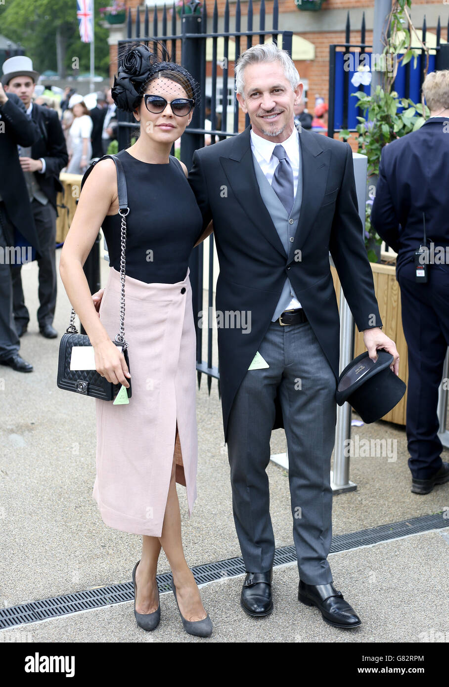 Gary and Danielle Lineker pose for a photograph during day one of the 2015 Royal Ascot Meeting at Ascot Racecourse, Berkshire. Stock Photo