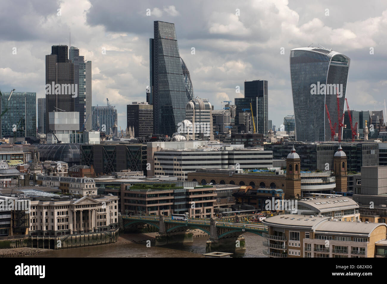 London and City of London panoramic view from Tate Modern Switch House roof observation terrace. London England. June 2016 Stock Photo