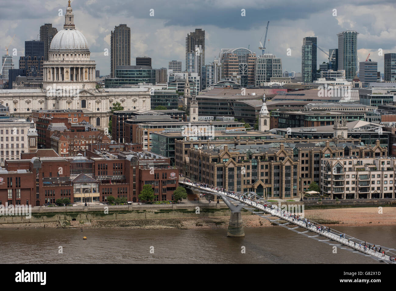 London and City of London panoramic view from Tate Modern Switch House roof observation tearrace. London England. June 2016 Stock Photo