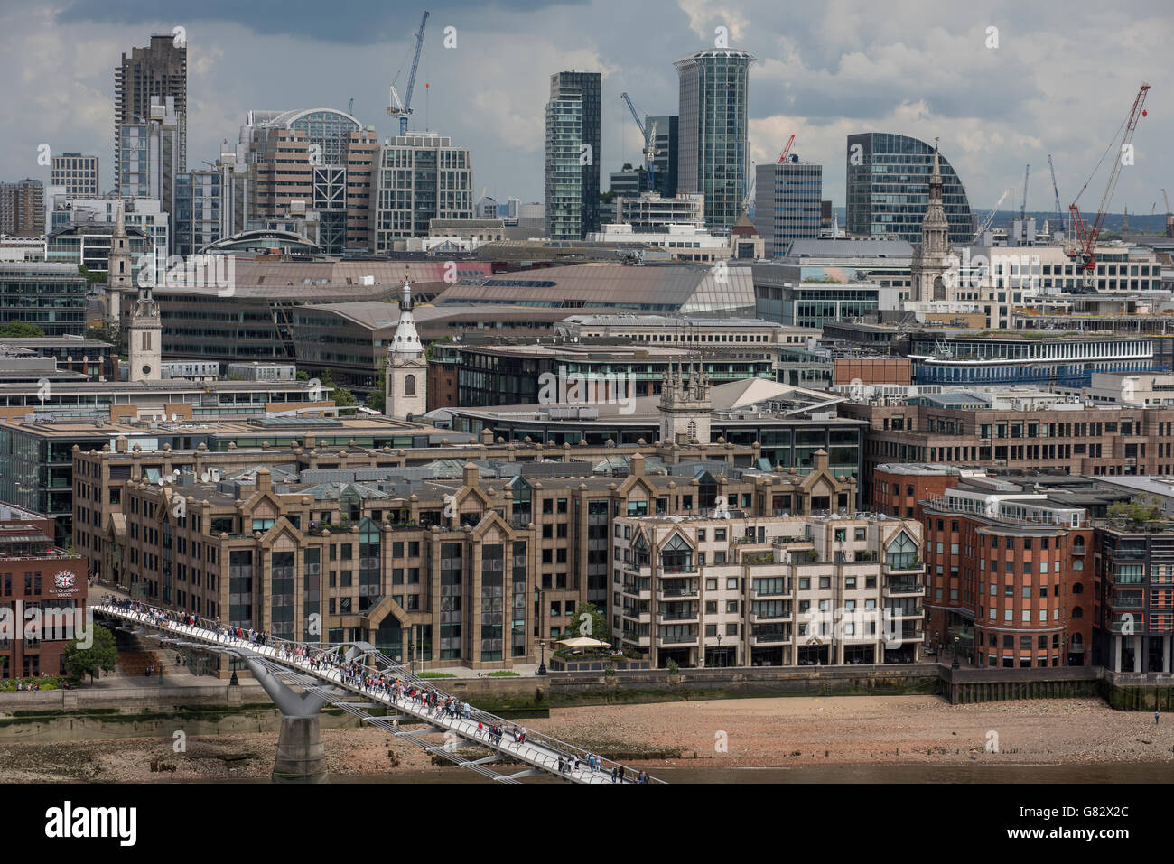 London and City of London panoramic view from Tate Modern Switch House roof observation tearrace. London England. June 2016 Stock Photo