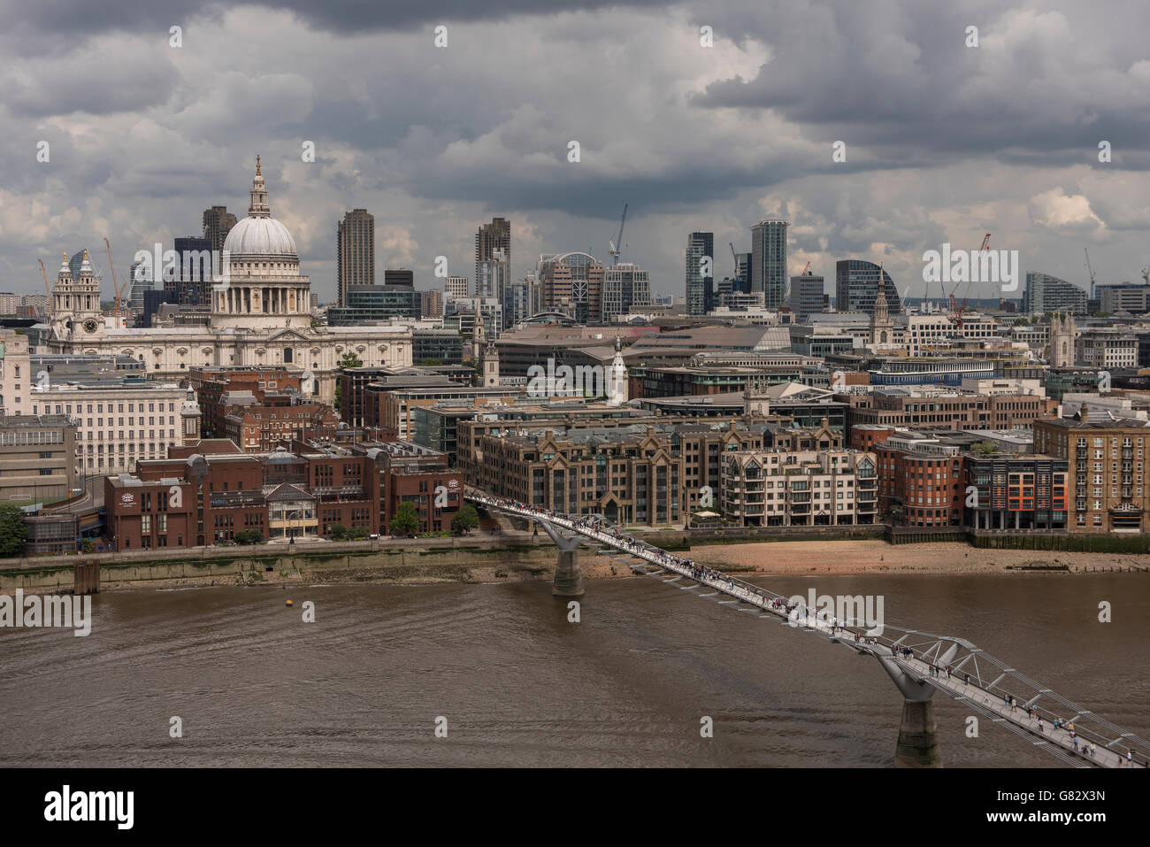 London and City of London panoramic view from Tate Modern Switch House roof observation tearrace. London England. June 2016 Stock Photo