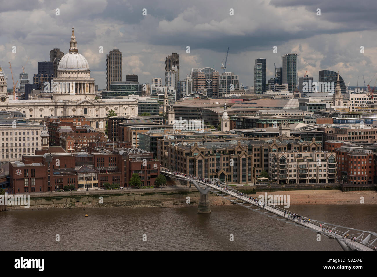London and City of London panoramic view from Tate Modern Switch House roof observation tearrace. London England. June 2016 Stock Photo