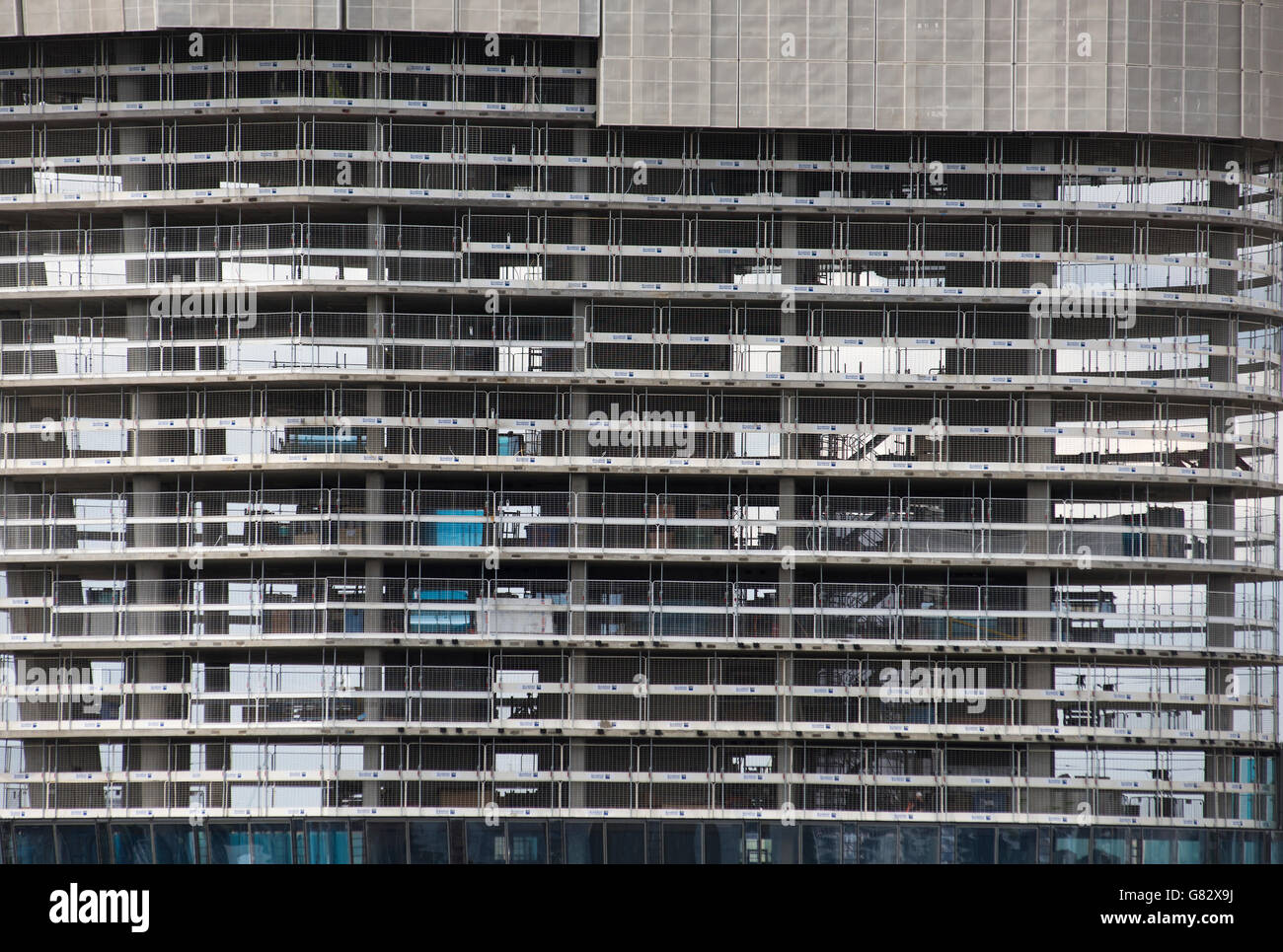 London and City of London panoramic view from Tate Modern Switch House roof observation terrace. London England. June 2016 One Blackfriars under construction. Stock Photo