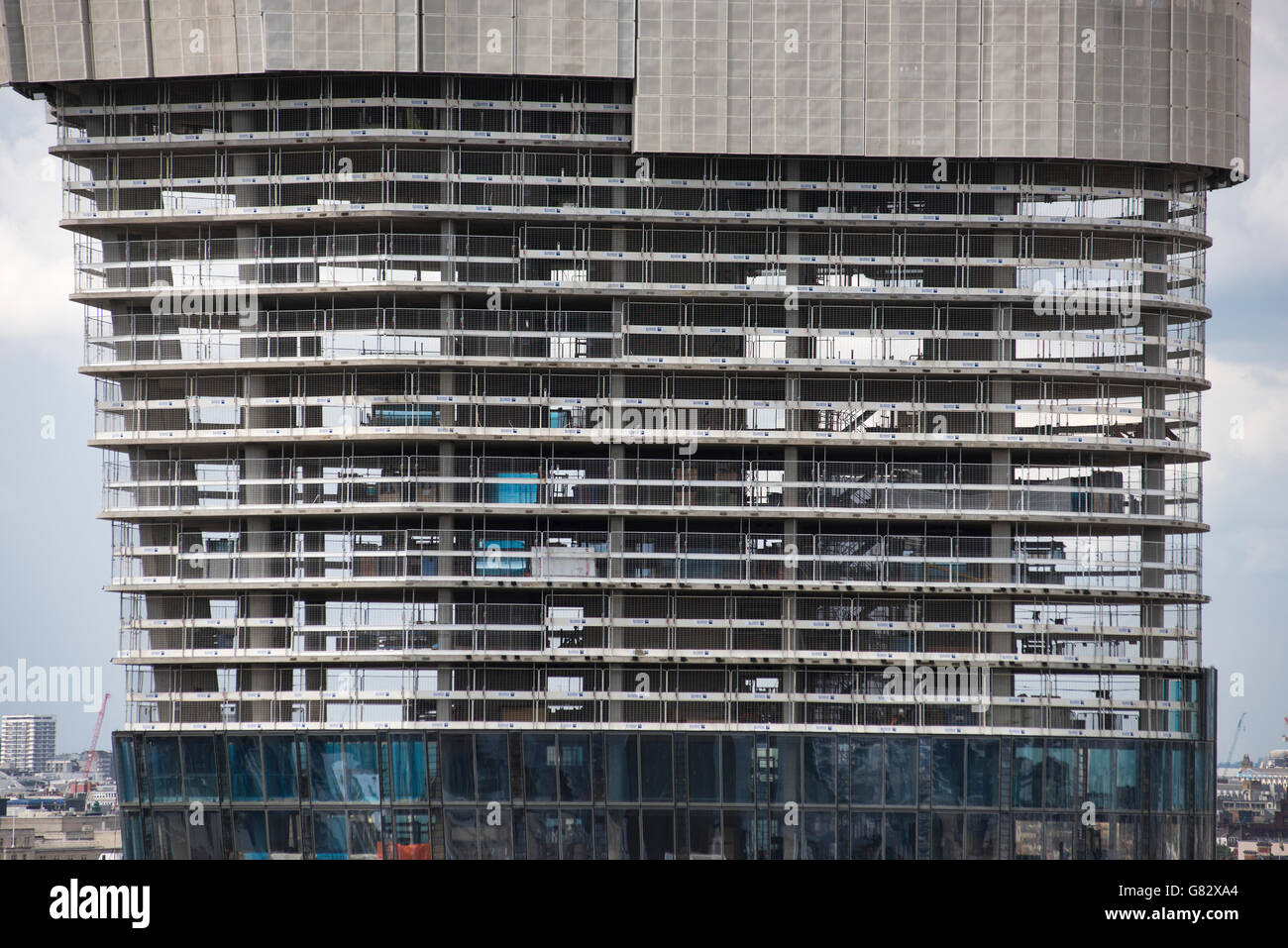 London and City of London panoramic view from Tate Modern Switch House roof observation terrace. London England. June 2016 One Blackfriars under construction. Stock Photo