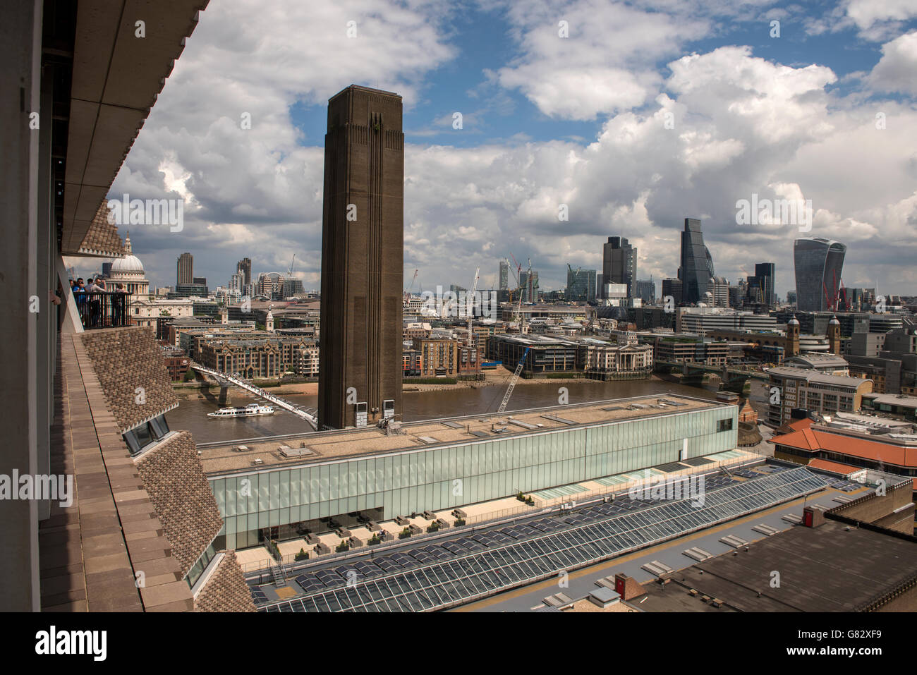 London and City of London panoramic view from Tate Modern Switch House roof observation terrace. London England. June 2016 Stock Photo