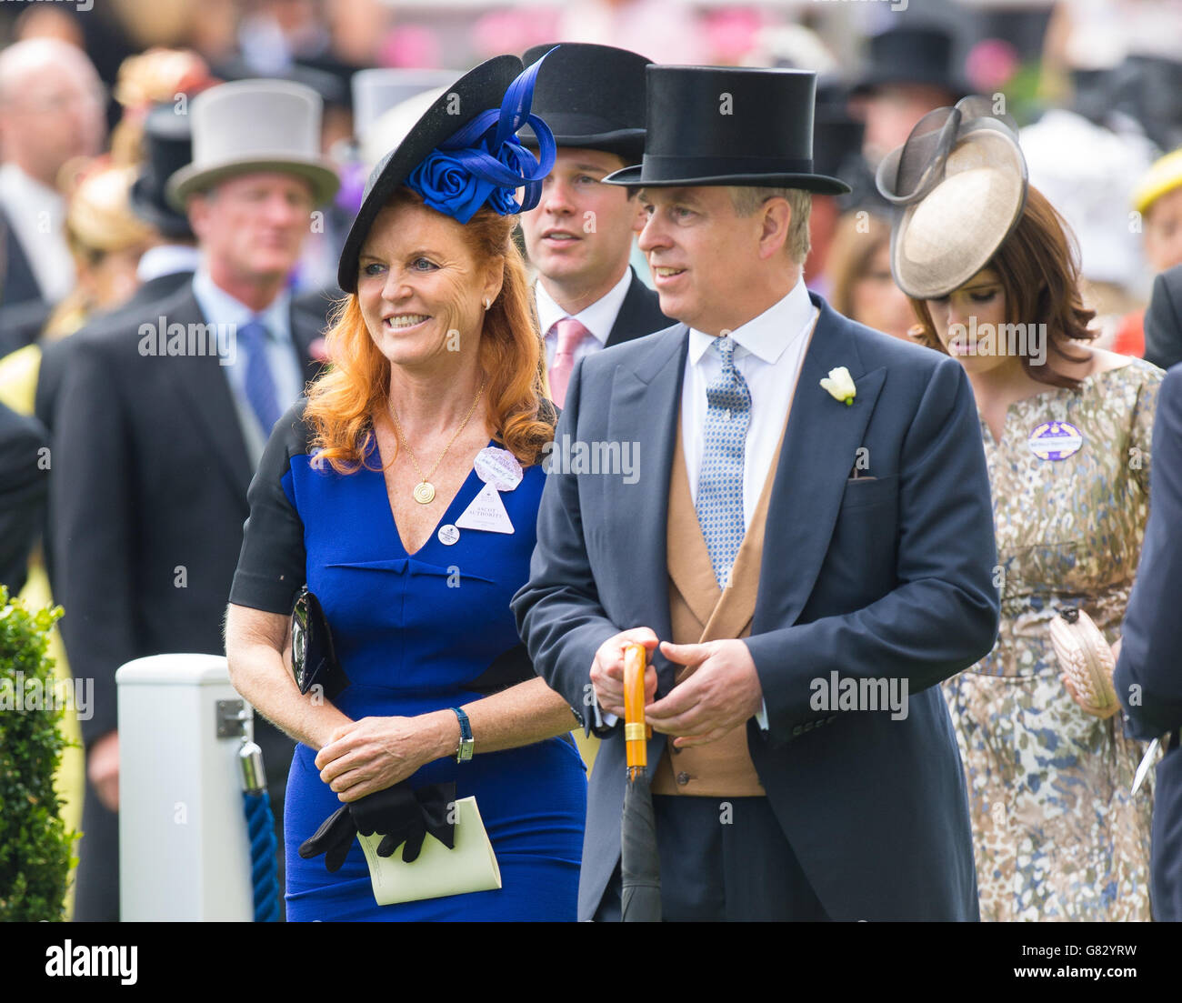 Sarah Ferguson (left) and Prince Andrew, Duke of York during day four of the 2015 Royal Ascot Meeting at Ascot Racecourse, Berkshire. Stock Photo