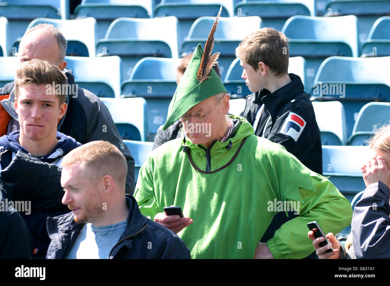 Soccer - Sky Bet League One - Gillingham v Notts County - Priestfield Stadium. A Notts County fan dress in a Robin Hood outfit in the stands Stock Photo