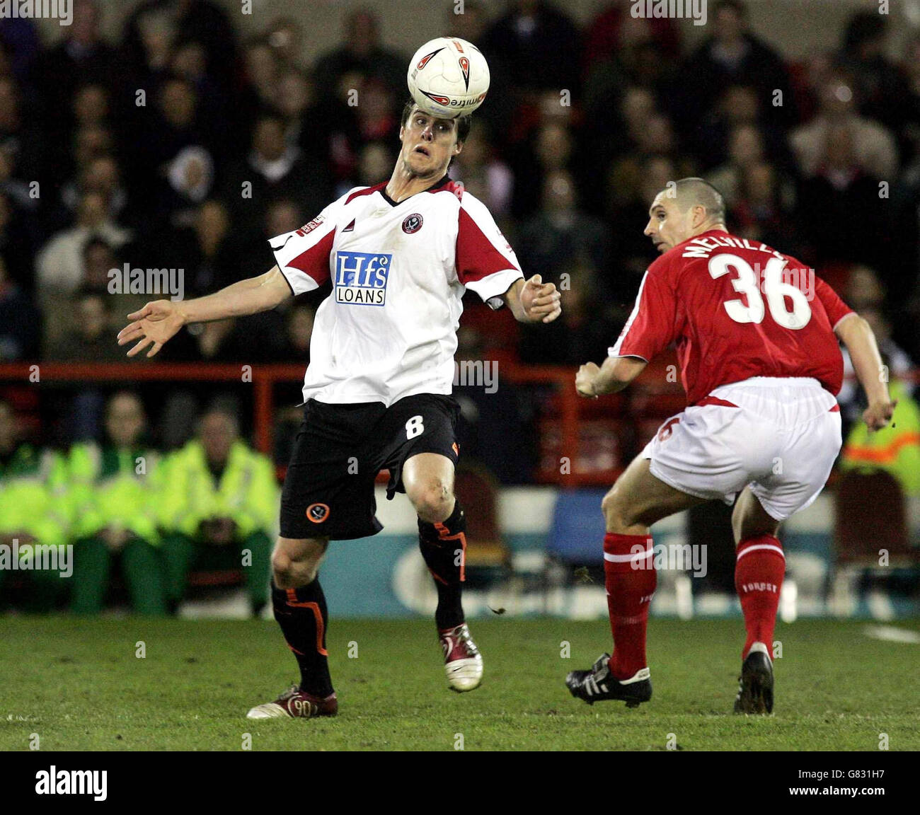 Soccer - Coca-Cola Football League Championship - Nottingham Forest v Sheffield United - City Ground. Sheffield United's Andy Gray (left) in action against Nottingham Forest's Andy Melville. Stock Photo